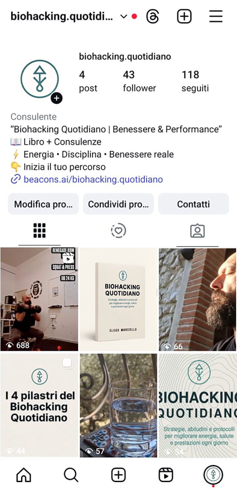 Screenshot feed Instagram Biohacking Quotidiano